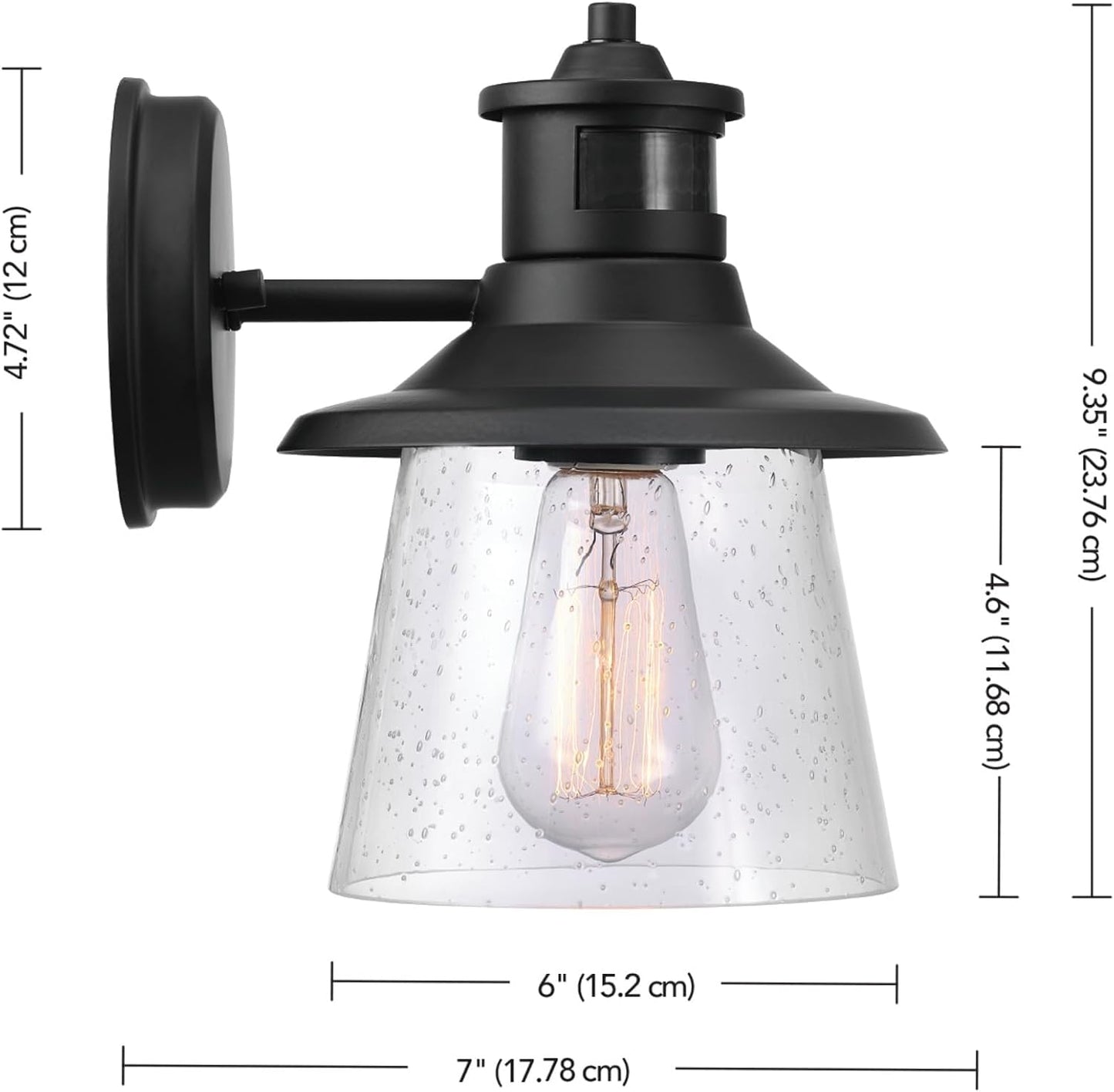 Aplique pared sensor movimiento 1 luz exterior negro mate 30pies