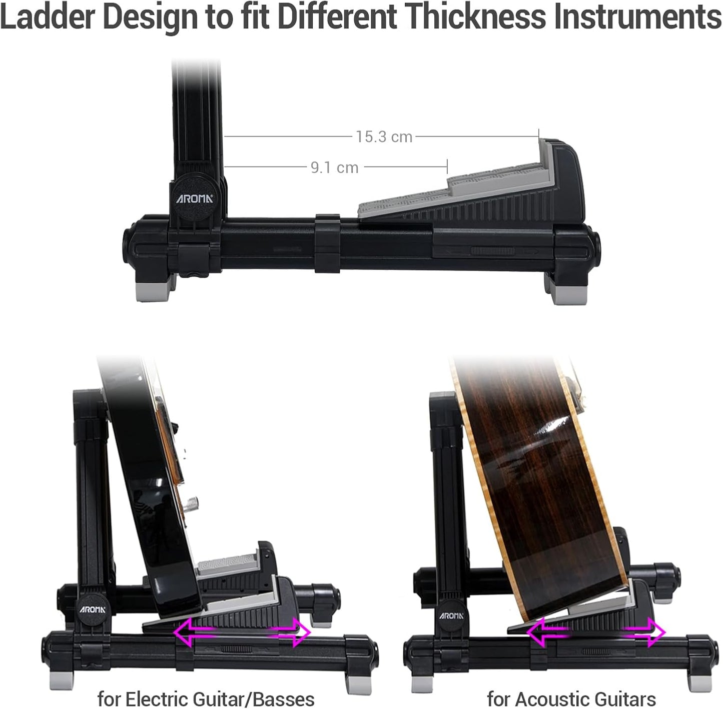 Soporte guitarra plegable aluminio ajustable negro