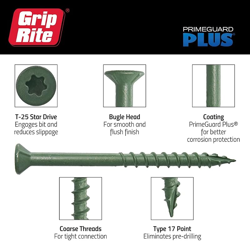 Tornillo madera PrimeGuard Plus 3.5" T-25 Star Drive verde