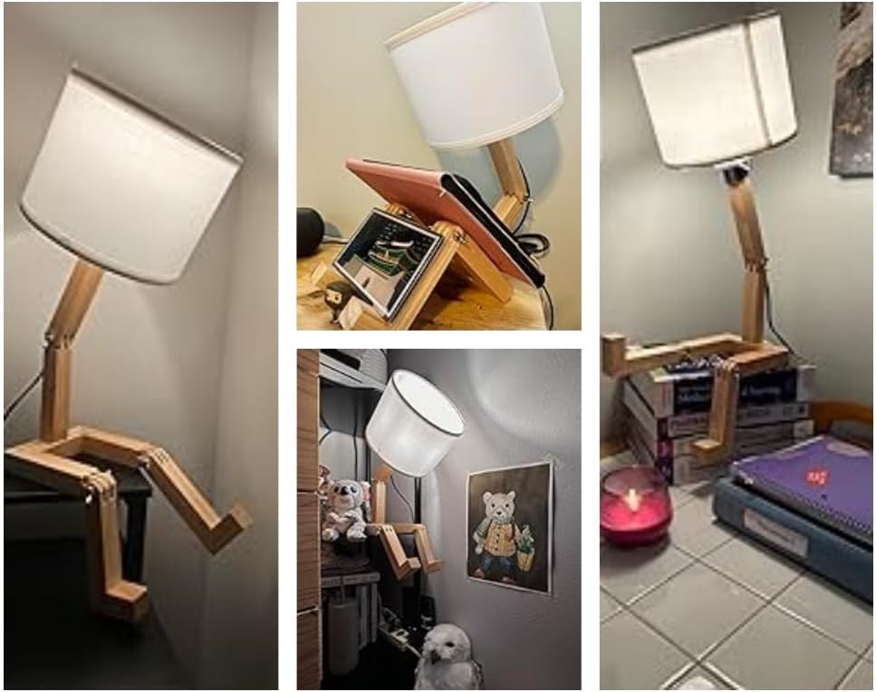 2 Pzas Lámpara Mesa E26 Madera Ajustable Dormitorio