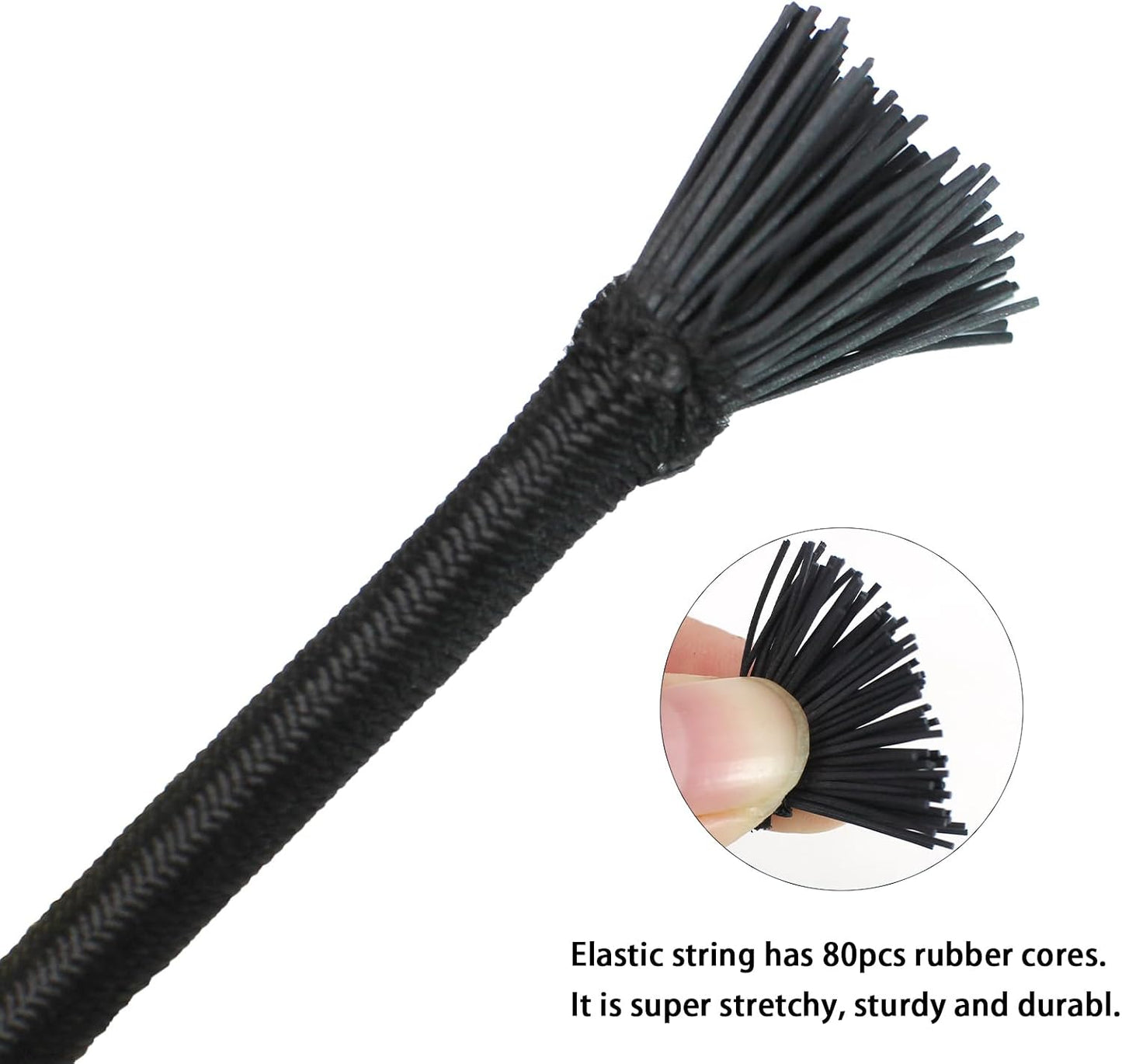 Cuerda elástica negra 1/4pulg 15ft poliéster Dacron
