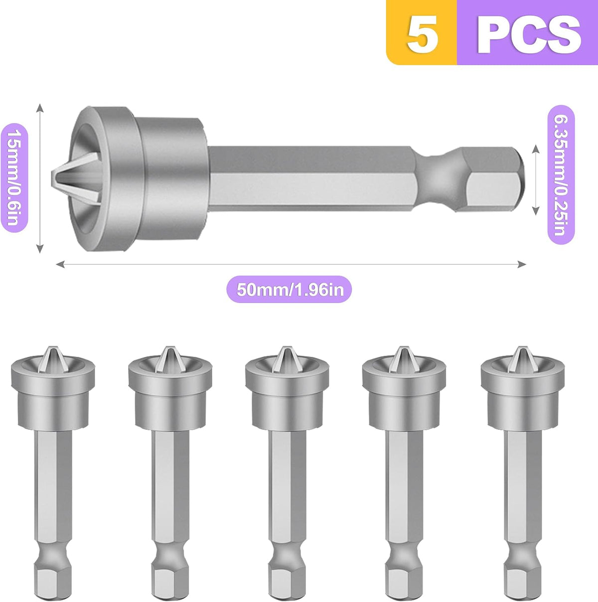 Set 5 Brocas Magnéticas Yeso PH2 Hexagonales Carpintería