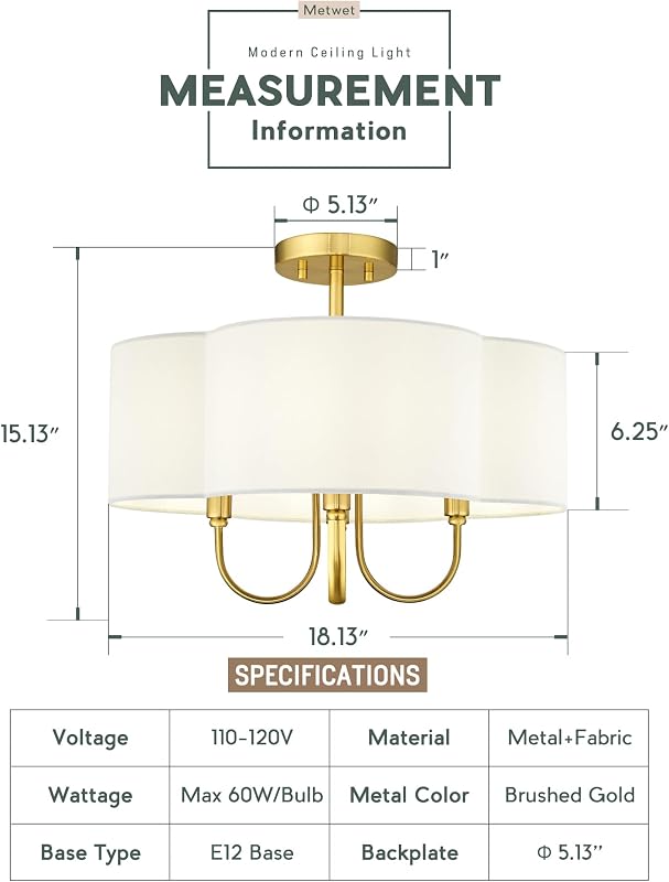 Lámpara techo semiempotrado 4 luces tela Quatrefoil cocina