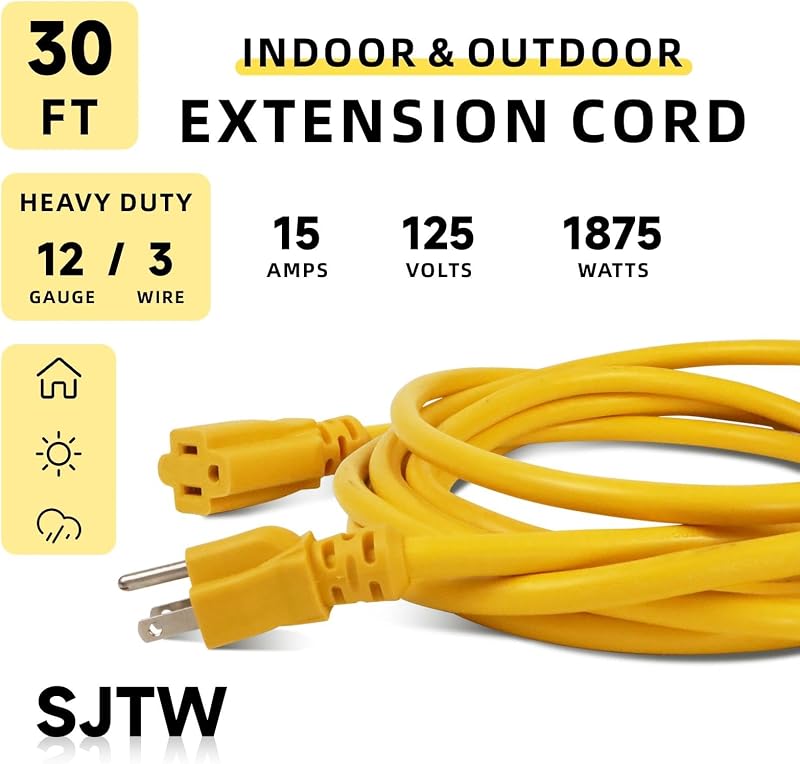 Cable extensión resistente exterior 30ft 12/3 SJTW amarillo