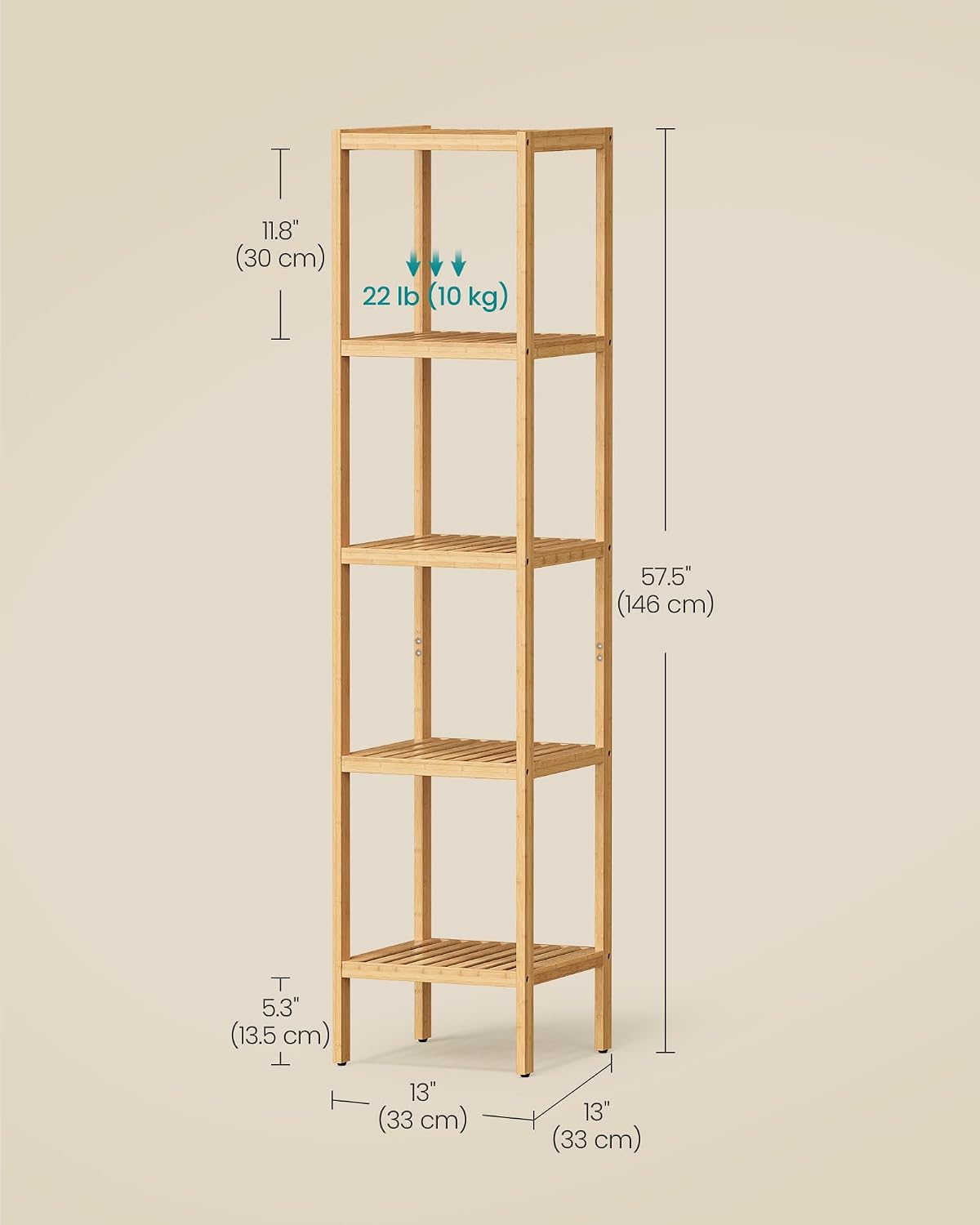Estantería bambú 5 niveles multifuncional 13x13x57.5"