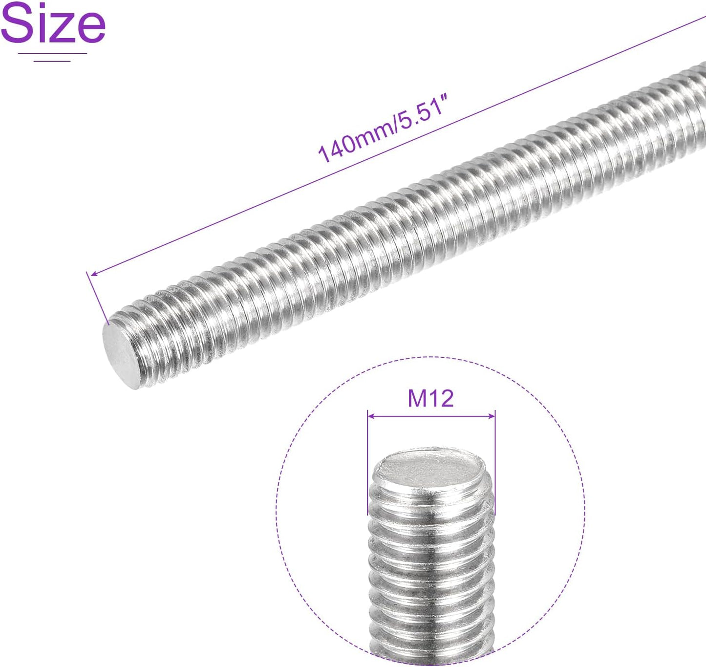 5 Pzas Varillas M12x5.512pulg Acero Inox 304 Roscadas Derecha
