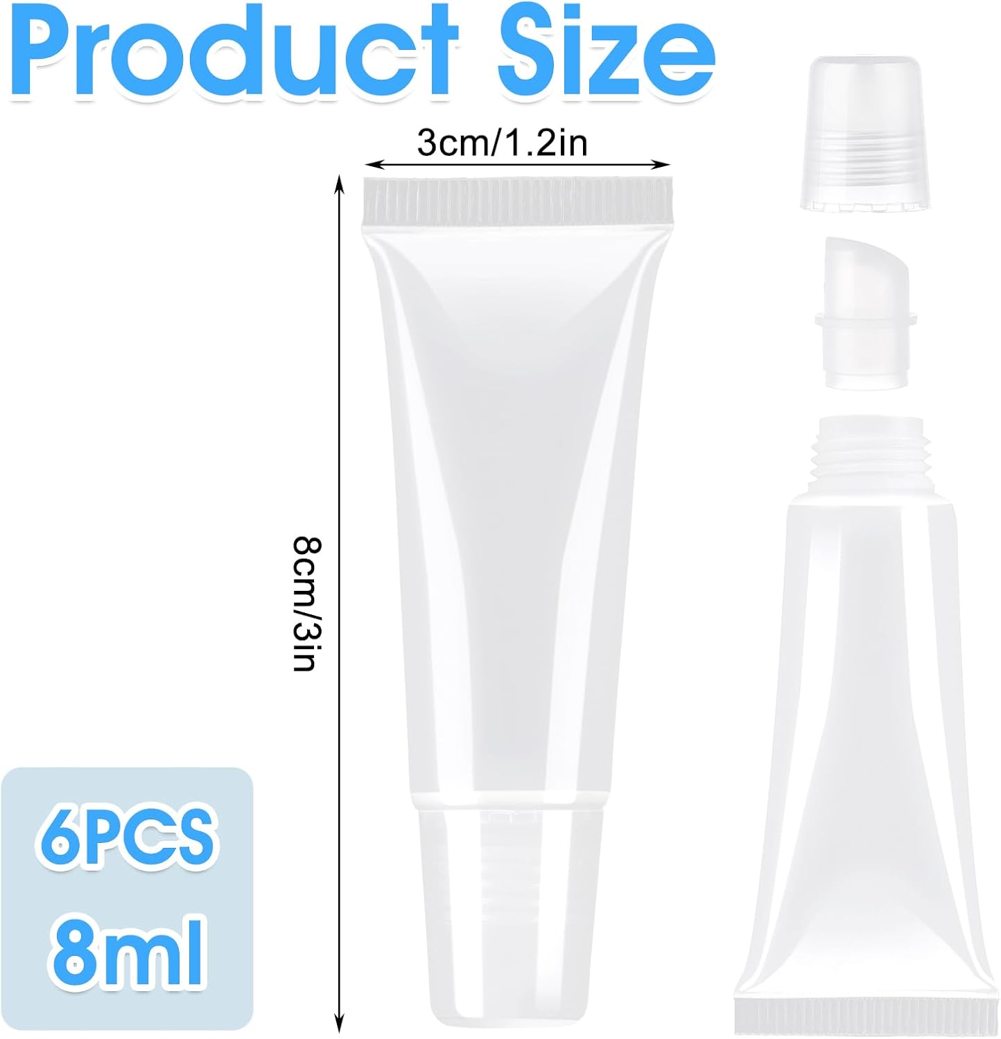 6 Tubos Vacíos Brillo Labios 0.3oz Recargable Transparente