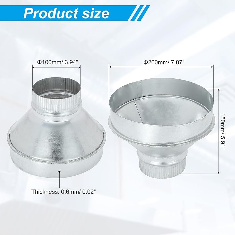 Reductor conducto 8 a 4" acero galvanizado HVAC
