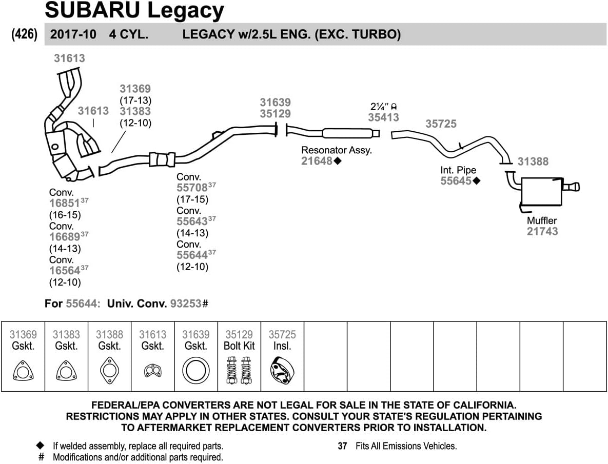 Tubo escape 2.25pulg entrada Subaru Legacy