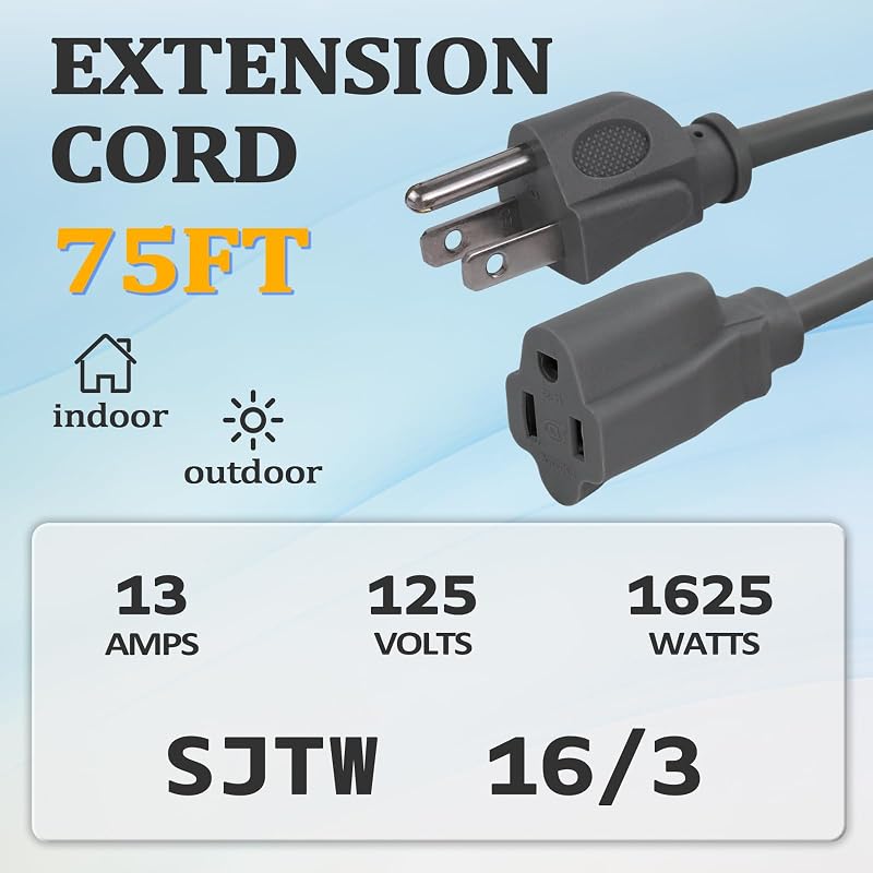 Cable extensión gris 75ft 16/3 13A impermeable UL