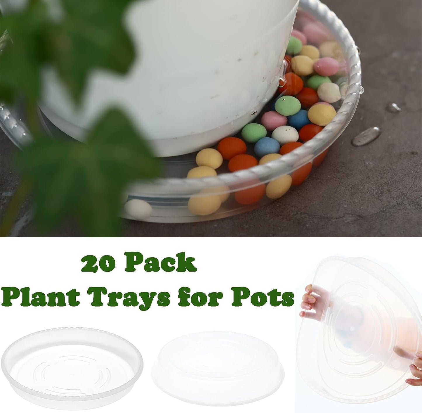 20 Platillos Plástico 10pulg para Macetas con Guante Blanco