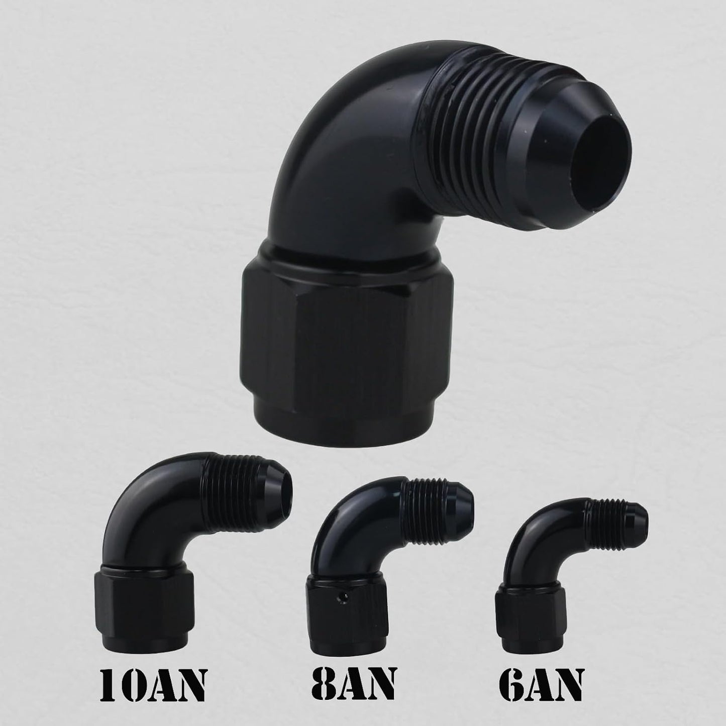 Acoplador 8AN macho a hembra 90 grados aluminio negro set 2