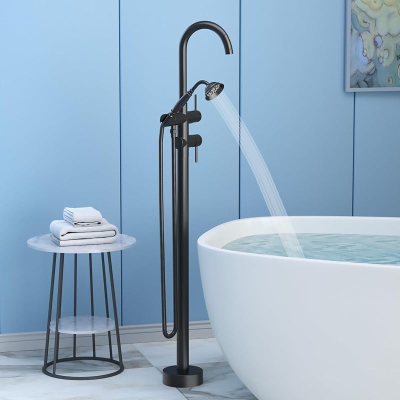 Grifo bañera suelo dos modos agua cuello cisne 360