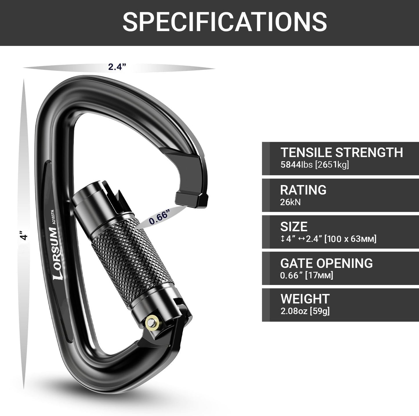 Mosquetón bloqueo automático 26kn UIAA para escalada camping