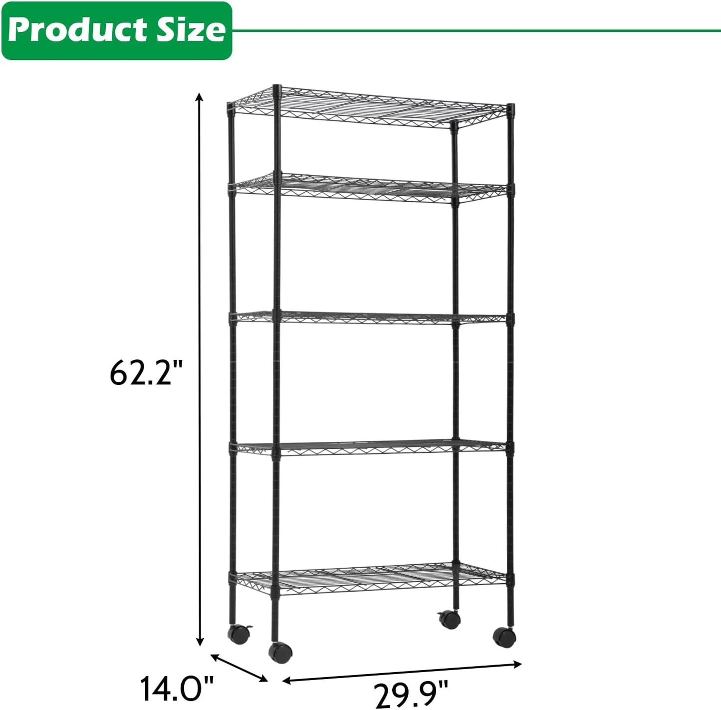 Estantería alambre 5 niveles con ruedas 14x30x60