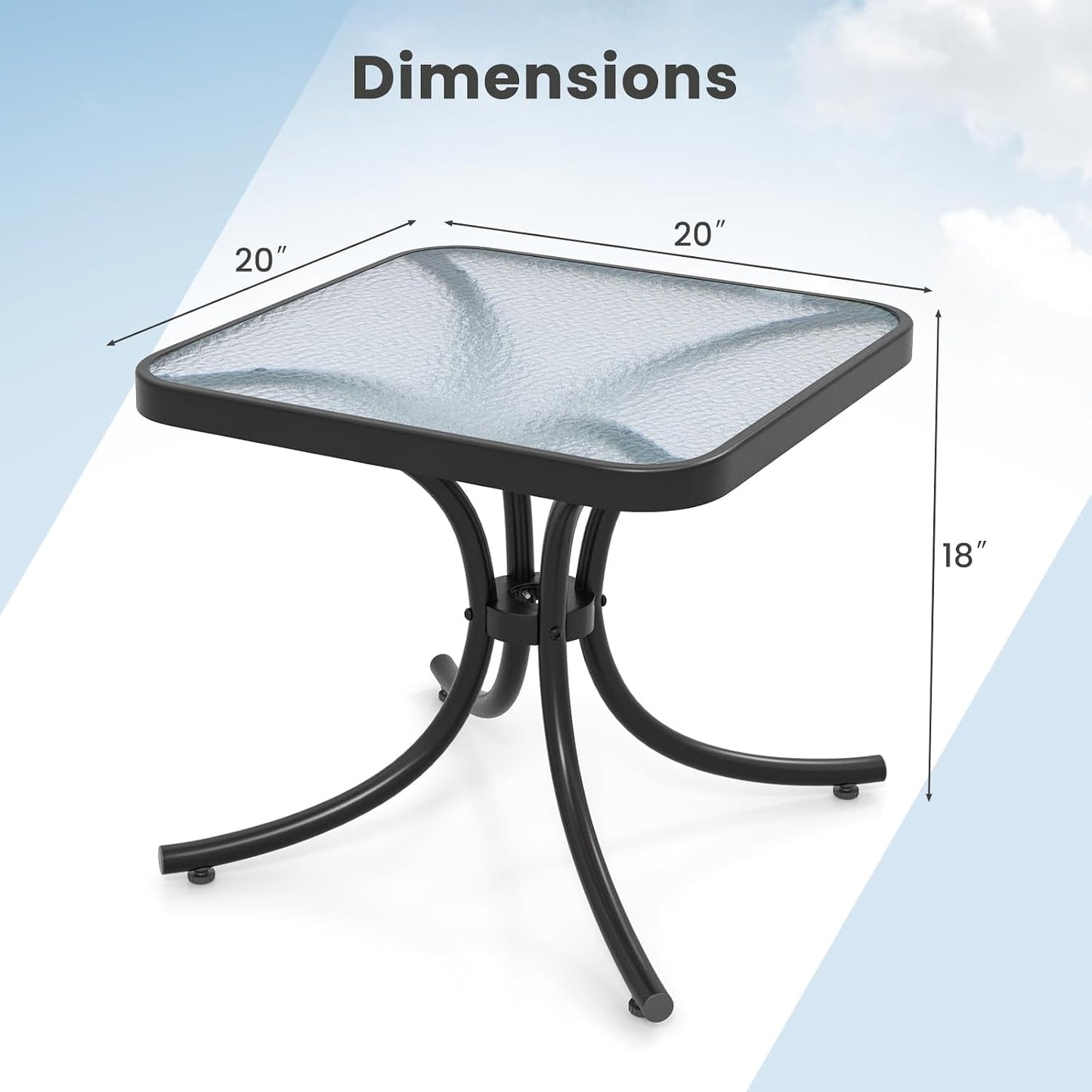 Mesa bistró patio 20" vidrio templado acero negro