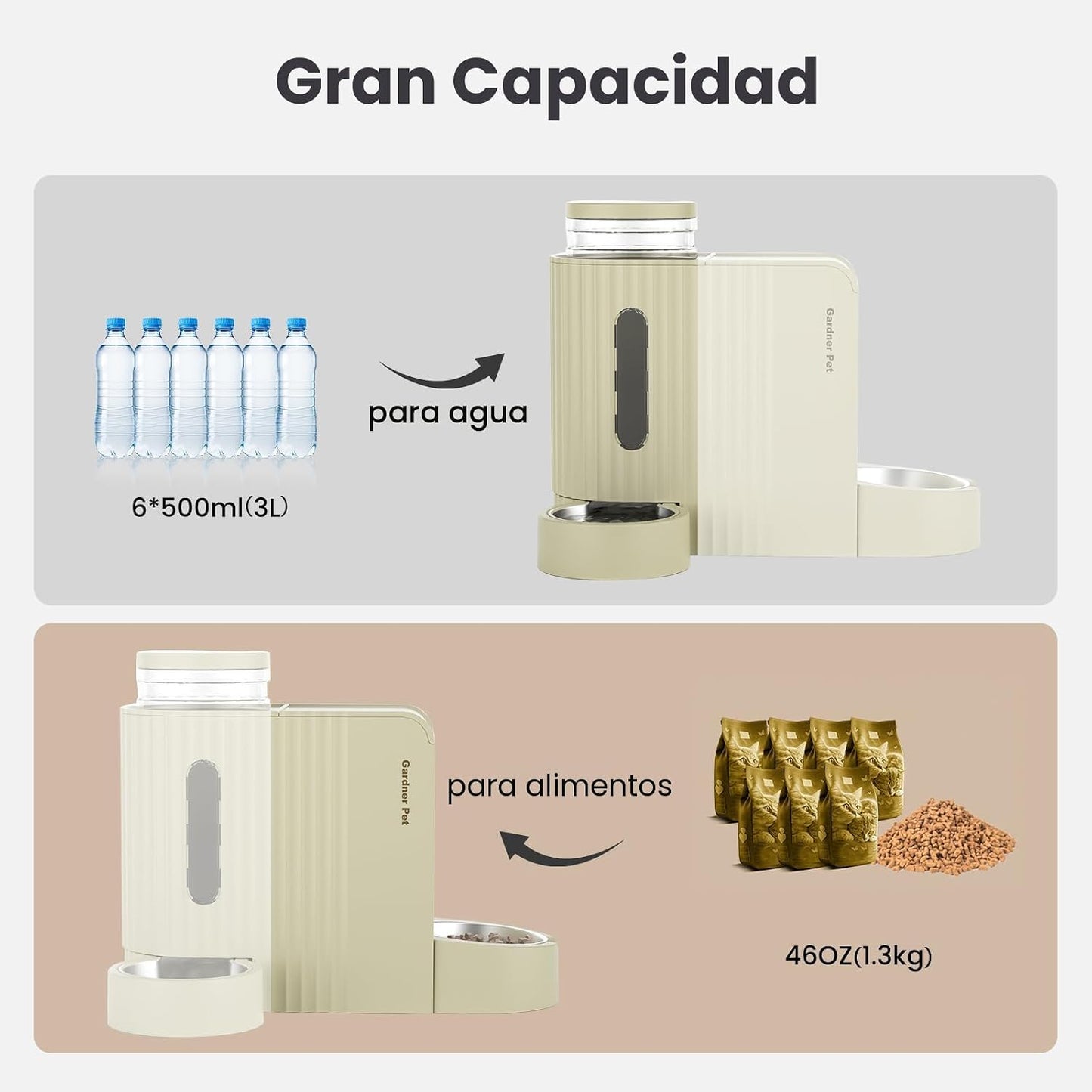 Comedero 2en1 para gatos 0.8gal y dispensador agua acero
