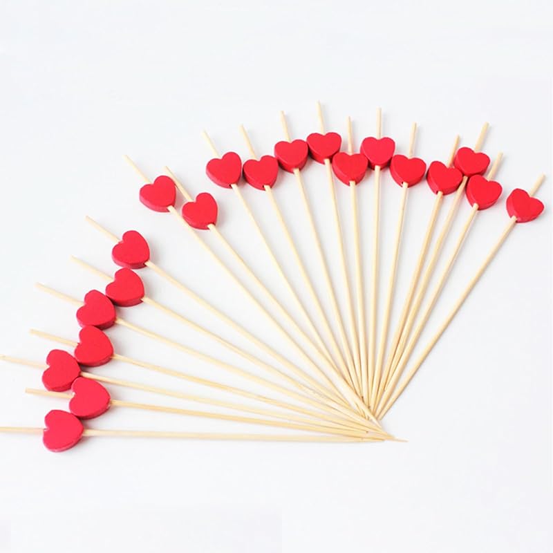 100 Palillos Bambú Rojos 4.7pulg para Cóctel y Aperitivos