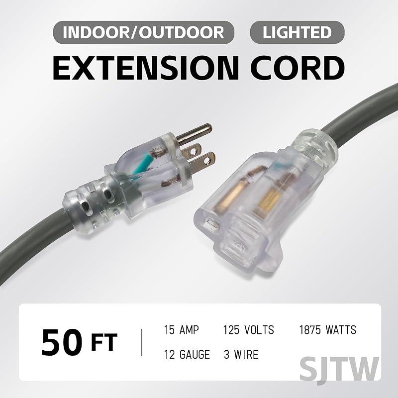 Cable extensión iluminado 50ft 12/3 SJTW gris