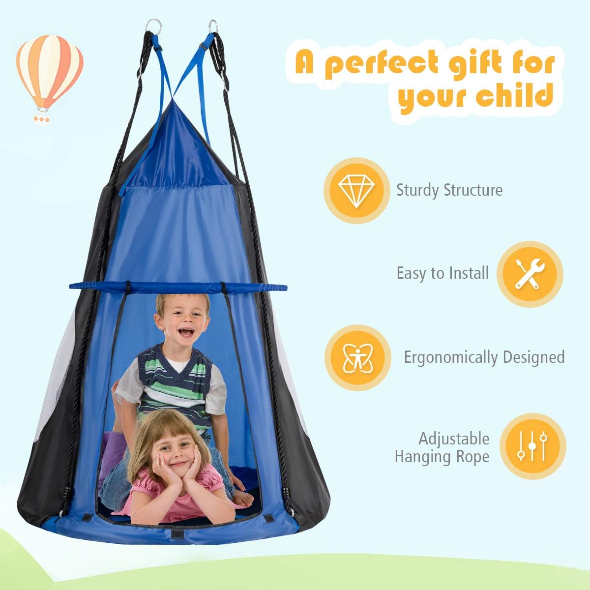 Tienda campaña colgante 2en1 40pulg para niños azul