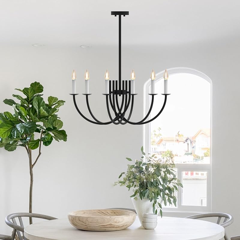 Candelabro negro hierro 27" 6 luces comedor isla cocina