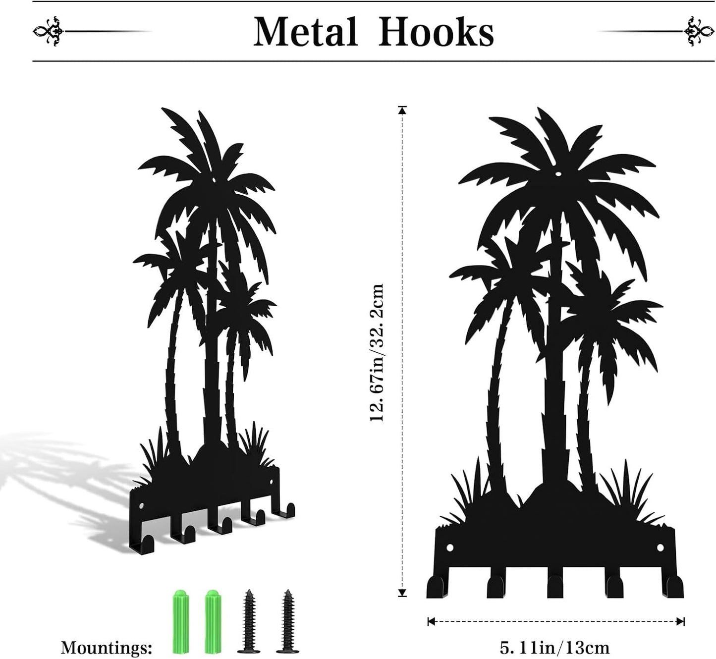 Portallaves metal negro 5 ganchos estilo tropical para pared