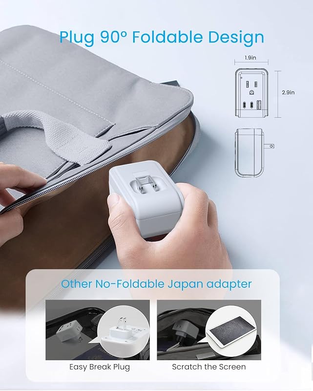 Adaptador viaje EE.UU. a Japón 3 clavijas 2 salidas 3 USB C
