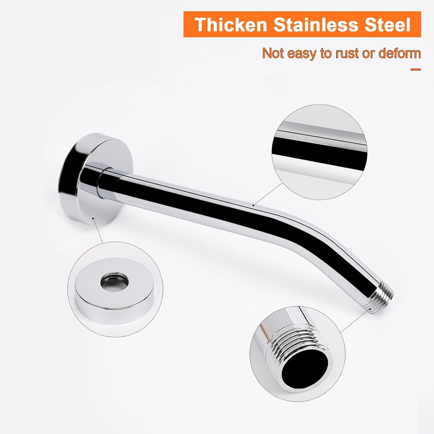 Brazo ducha acero inox 304 cromado 8pulg con brida