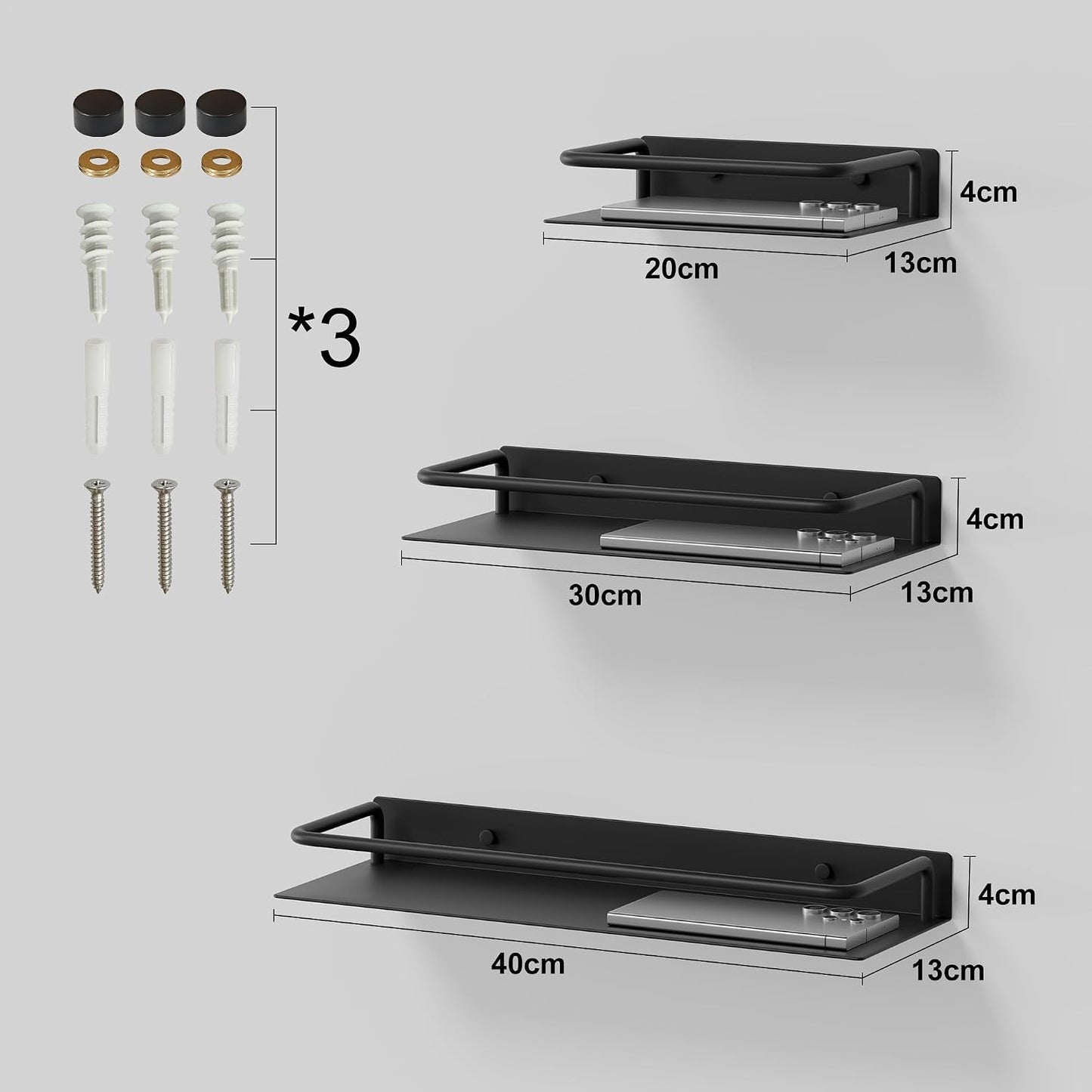 Estante flotante metal negro 8"