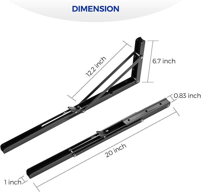Soportes plegables para estantes negro mate 20" set 2