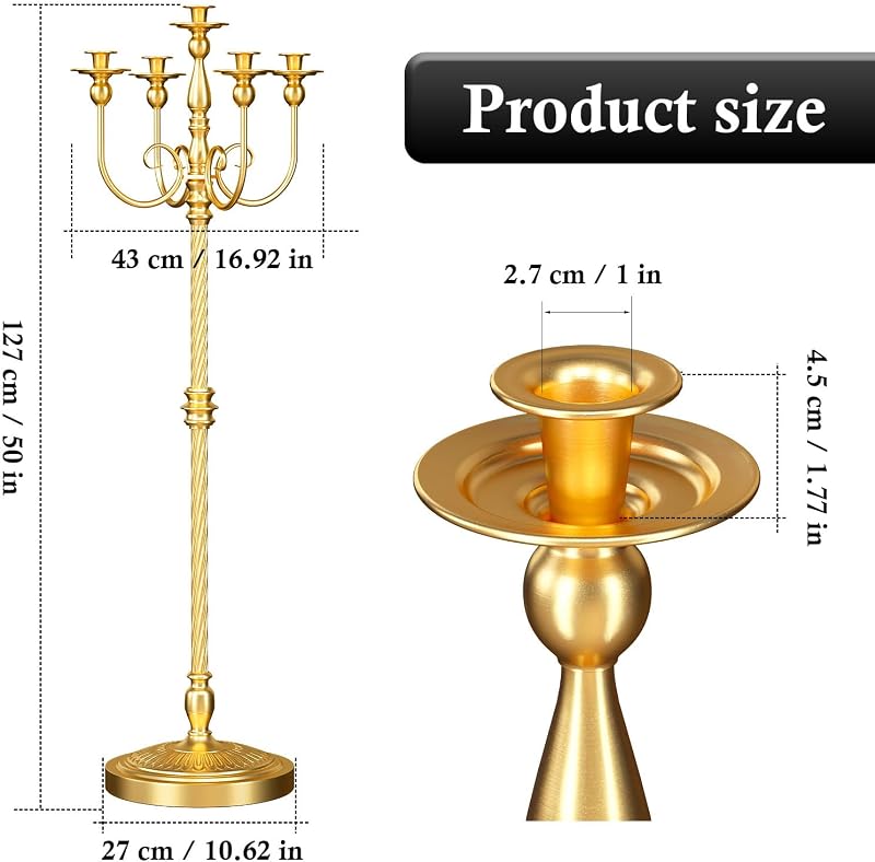 Candelabro de pie dorado 50pulg 5 brazos para fiestas