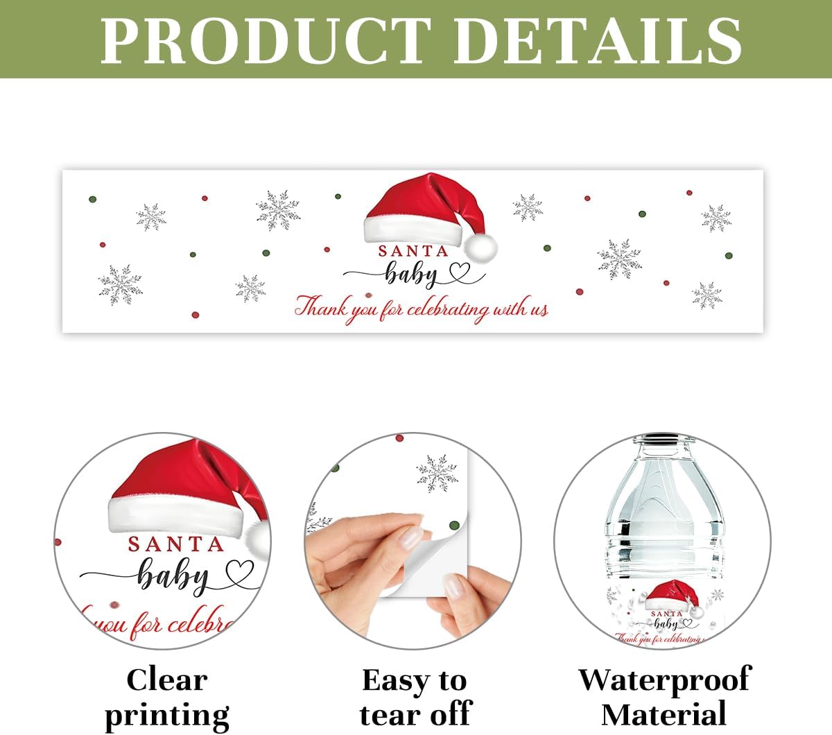 100 Etiquetas Navideñas para Botellas Agua Baby Shower