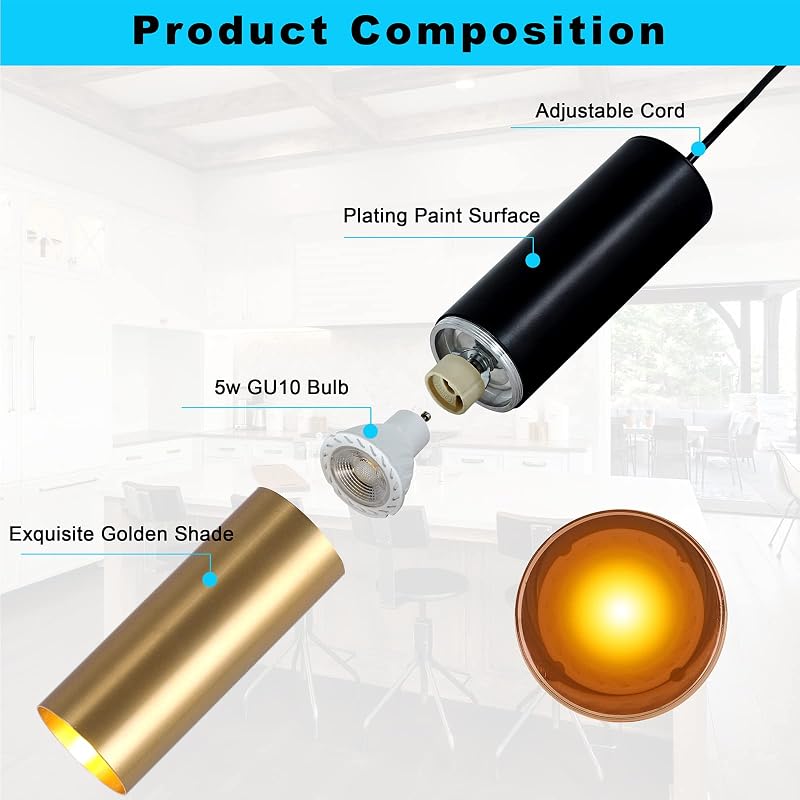Lámpara colgante moderna 1 luz negra dorada GU10 ajustable