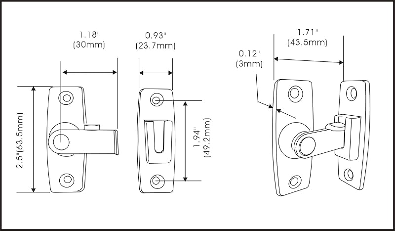 Pestillo puerta latón forjado 2.5" níquel cepillado set 2