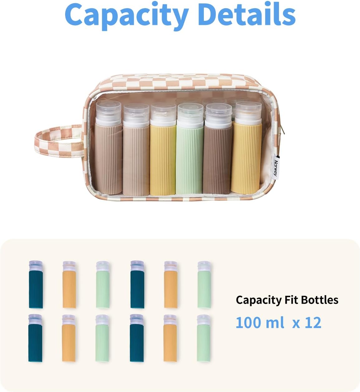 Bolsa maquillaje transparente con cremallera y asa para viaje
