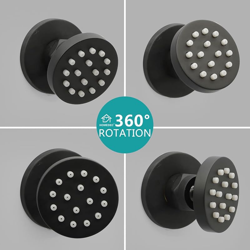 Cabezal ducha redondo latón 2" masaje spa 4pzas negro mate