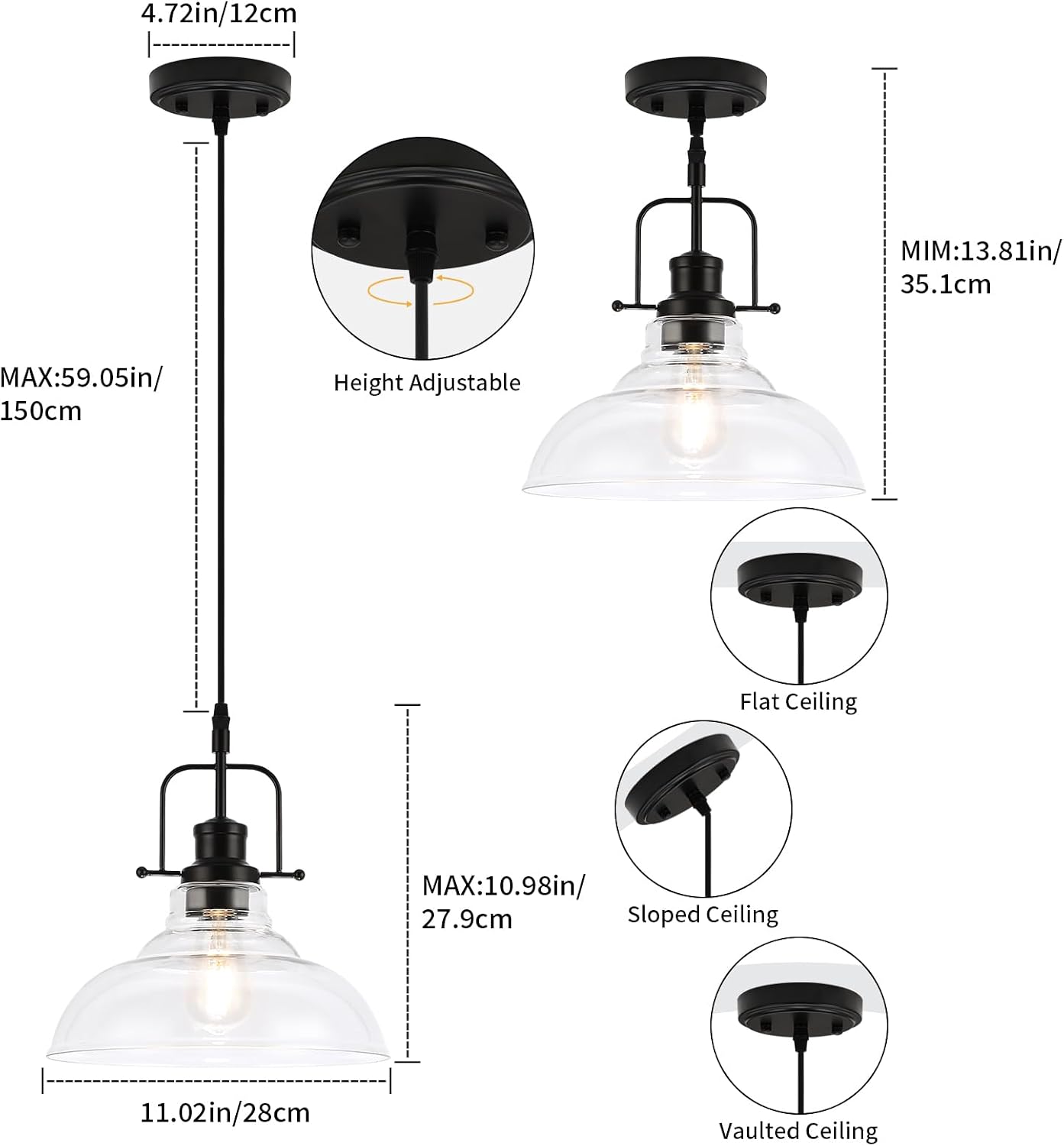 Lámpara colgante industrial vidrio vintage cocina comedor