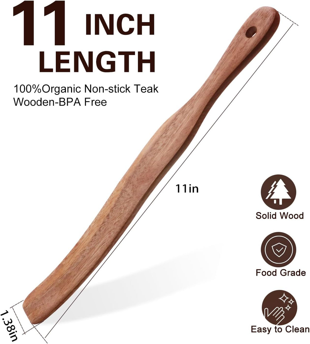 Spurtle de teca para masa madre y mezcla resistente a humedad