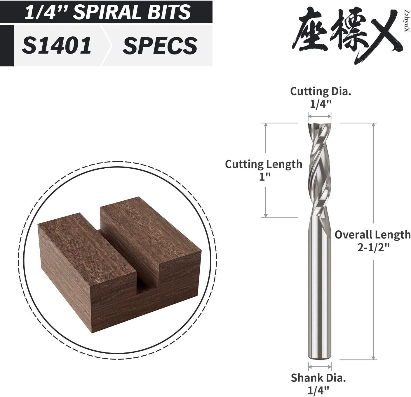 Broca fresadora espiral 1/4pulg carburo sólido para madera