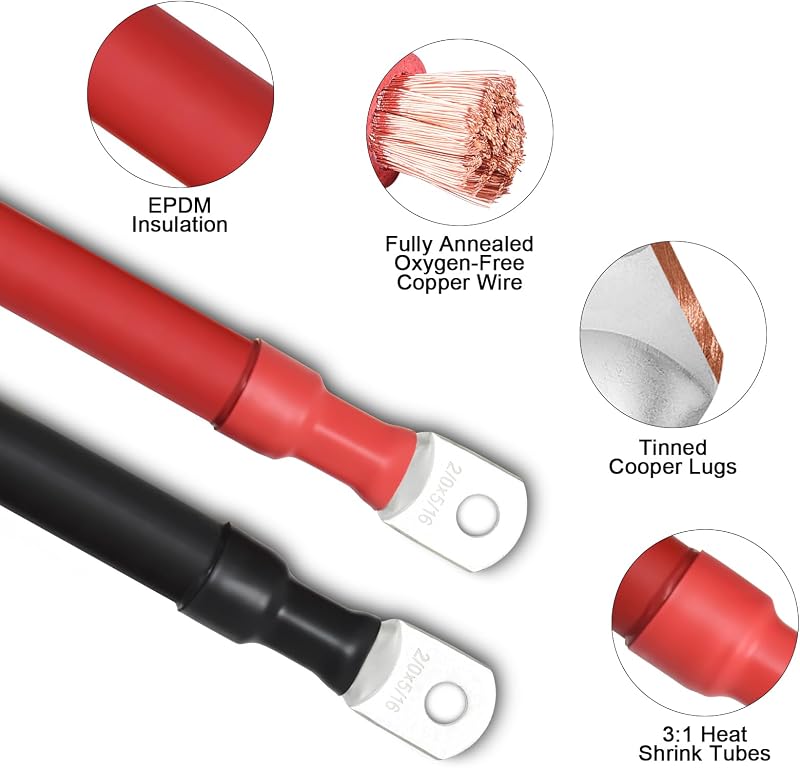 Cable batería 2/0 2" con terminales 5/16 para mecánicos