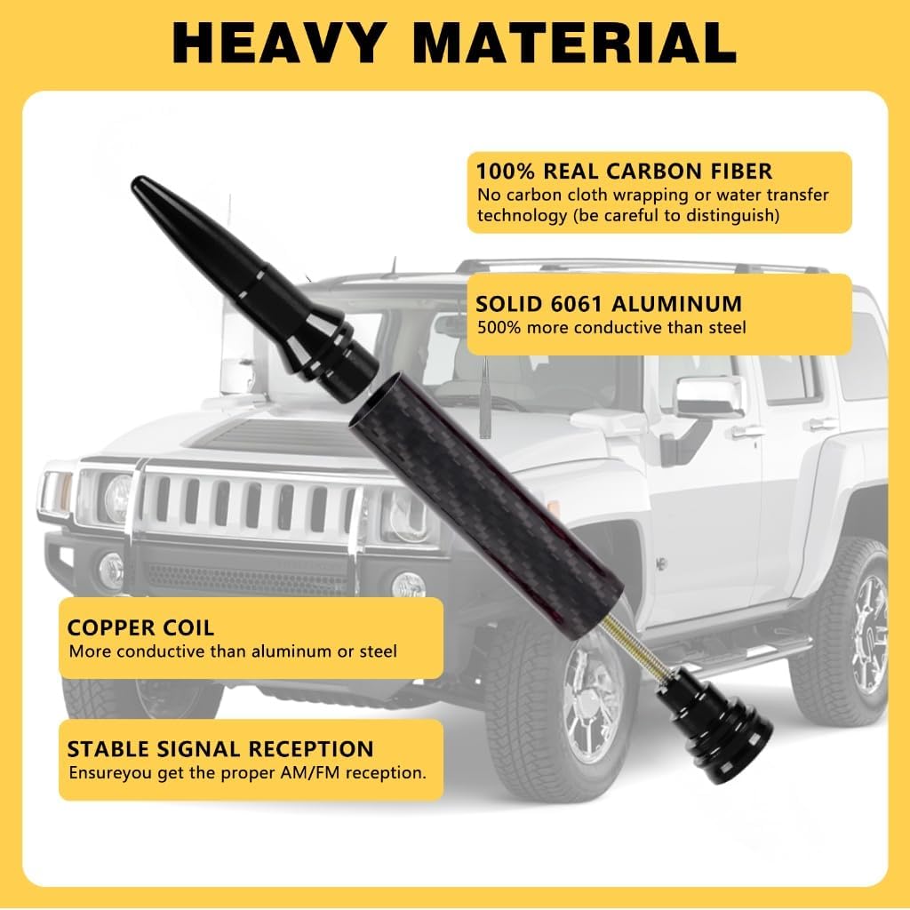 Antena fibra carbono 50 Cal Bullet para camión negro