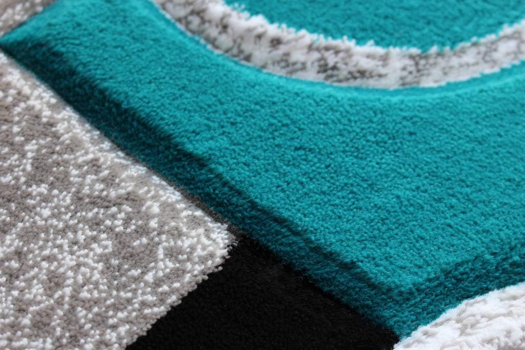 Alfombra tallada a mano moderna turquesa gris 2x7"