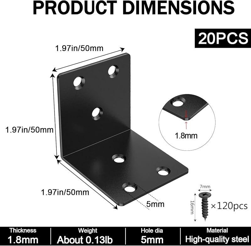 20 Soportes Metal L 90 Grados 2x2pulg para Muebles