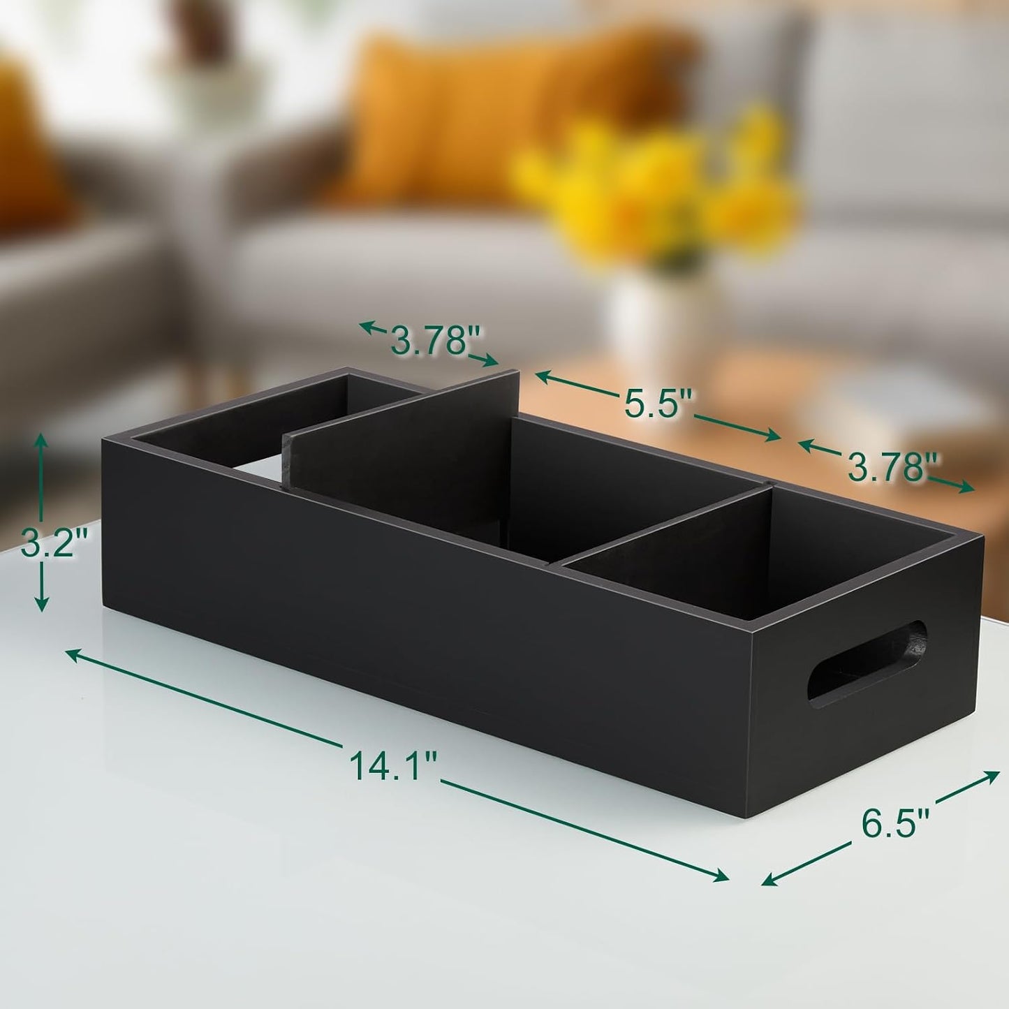 Cesta baño 14" con divisores madera 3 compartimentos asa