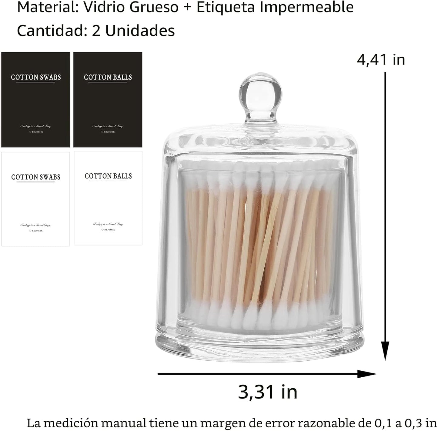 2 Pzas Tarros Vidrio Bastoncillos con Tapa Organiz. Tocador