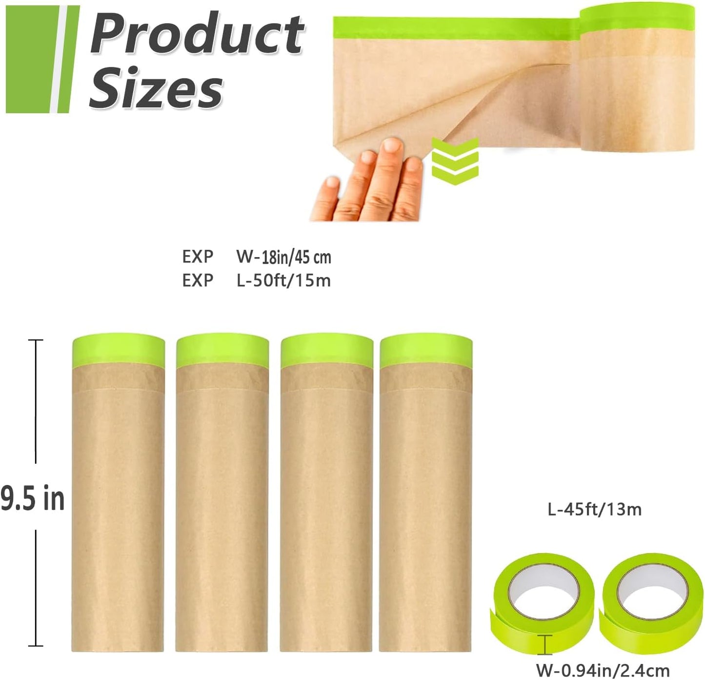 Set 4 rollos papel enmascarar 18pulg x50pies para pintura