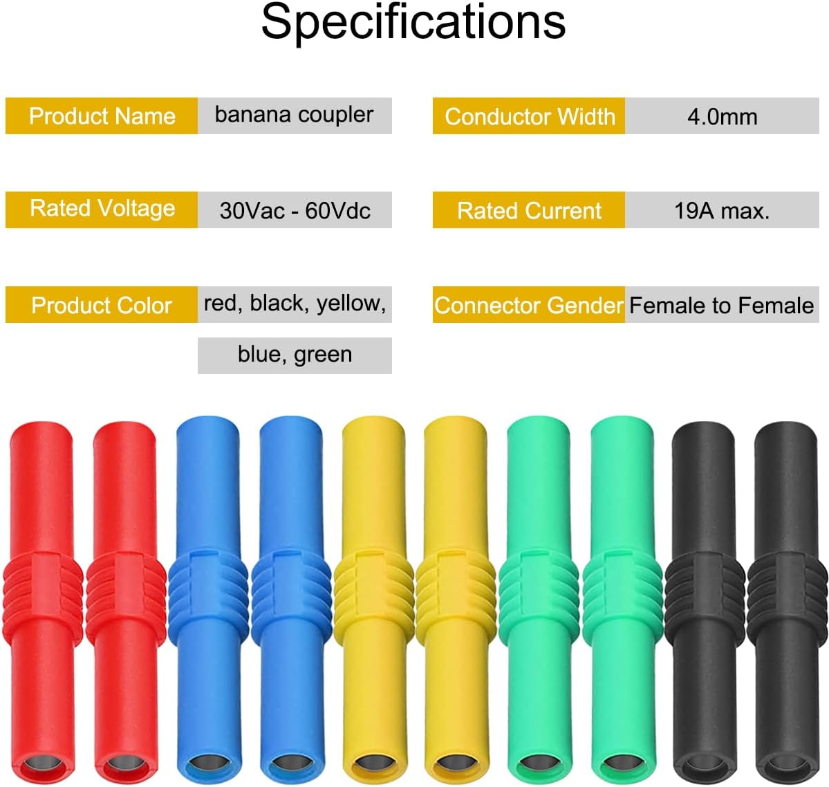 10 Pzas Conector Banana 0.157pulg Aislado 5 Colores