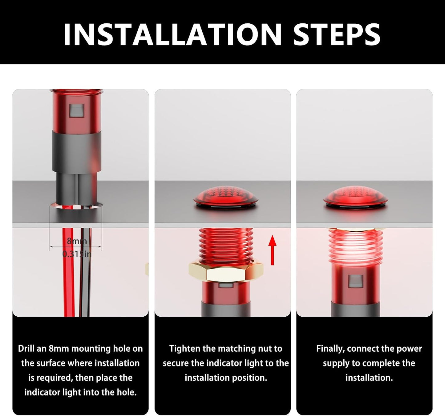 10 Luces LED 110V IP67 Impermeables Montaje Panel Vehículo Rojo