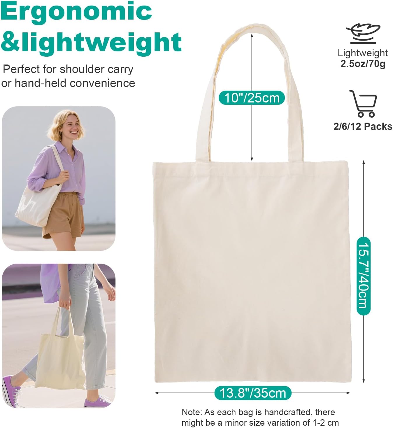 Bolsas tela reutiliz. ligeros para compras viaje