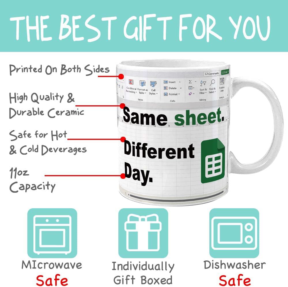 Taza contador hoja de cálculo 11oz regalo